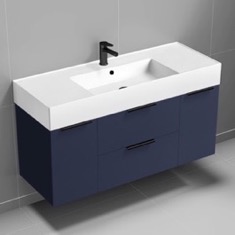 48 inch Blue Floating Bathroom Vanity, Modern